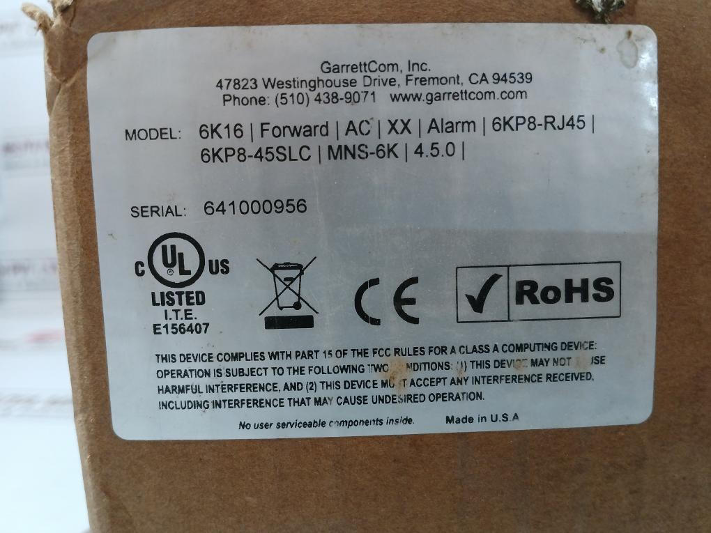 Garrettcom Magnum 6K16 Managed Fiber Switch 100-240Vac 47-63Hz