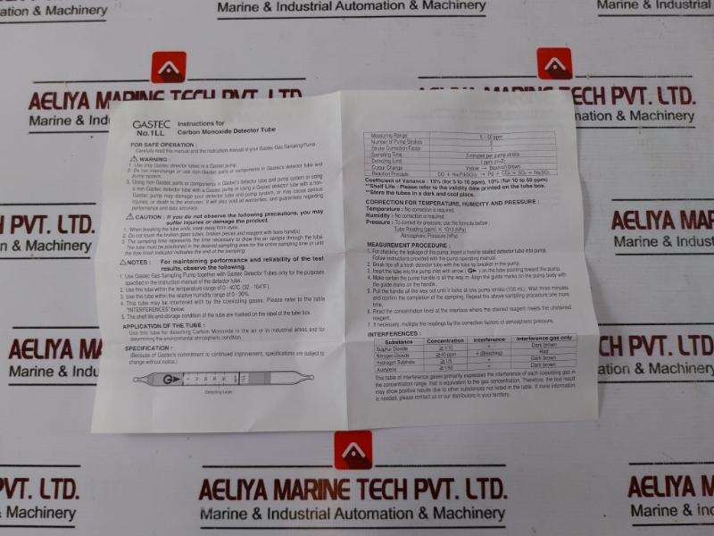 Gastec 1Ll Dioxide Detector Tube Model 5-50 Ppm 00996