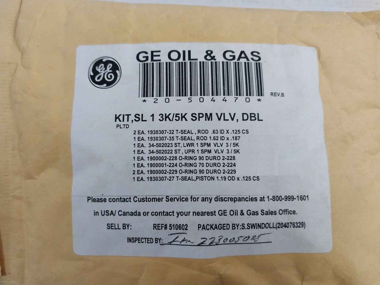Ge 20-504470 Hydril Repair Kit 3K/5K Spm Valve Double Piloted 20-504469