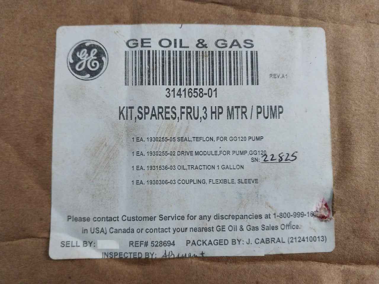 Ge 3141658-01 Graph-lock Style Teflon Seal Kit Type 9T G120Ui311-f Rev A1