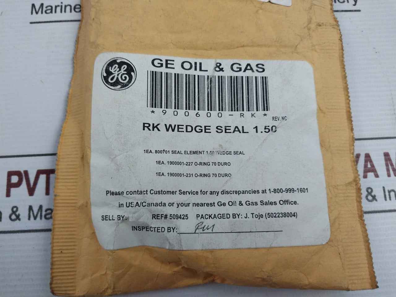 Ge 900600-rk Repair Application Bop 1.50 Wedge Seal Element Kit Rev.Nc