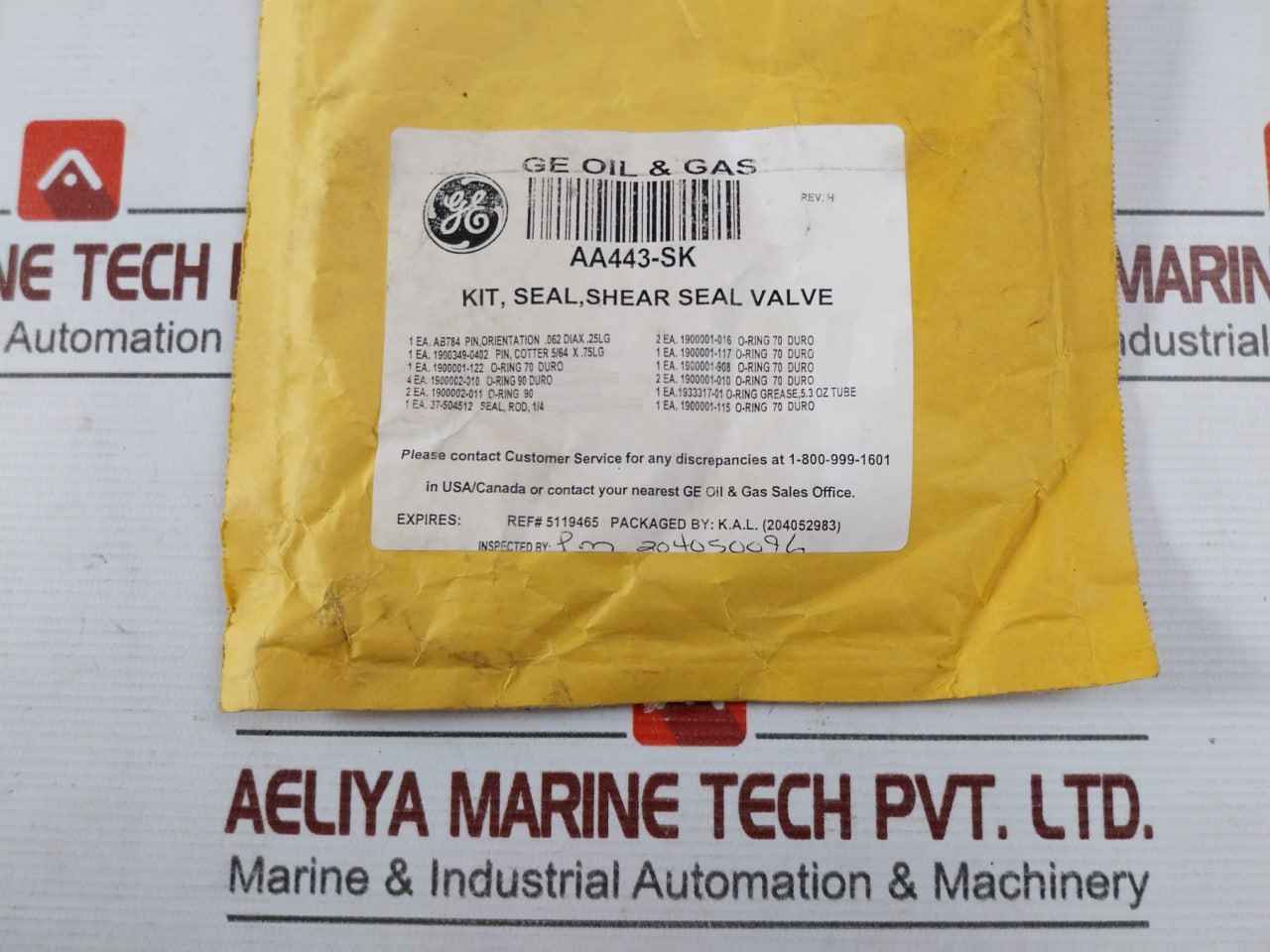 Ge Aa443-sk Shear Seal Valve Kit Rev.H Ab784 Cotter 5/64 X.75Lg