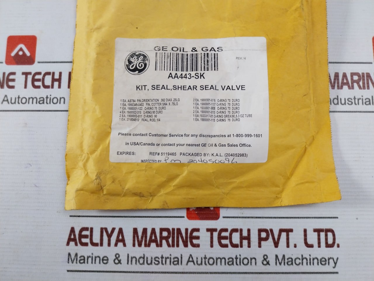 Ge Aa443-sk Shear Seal Valve Kit Rev.H Ab784 Cotter 5/64 X.75Lg