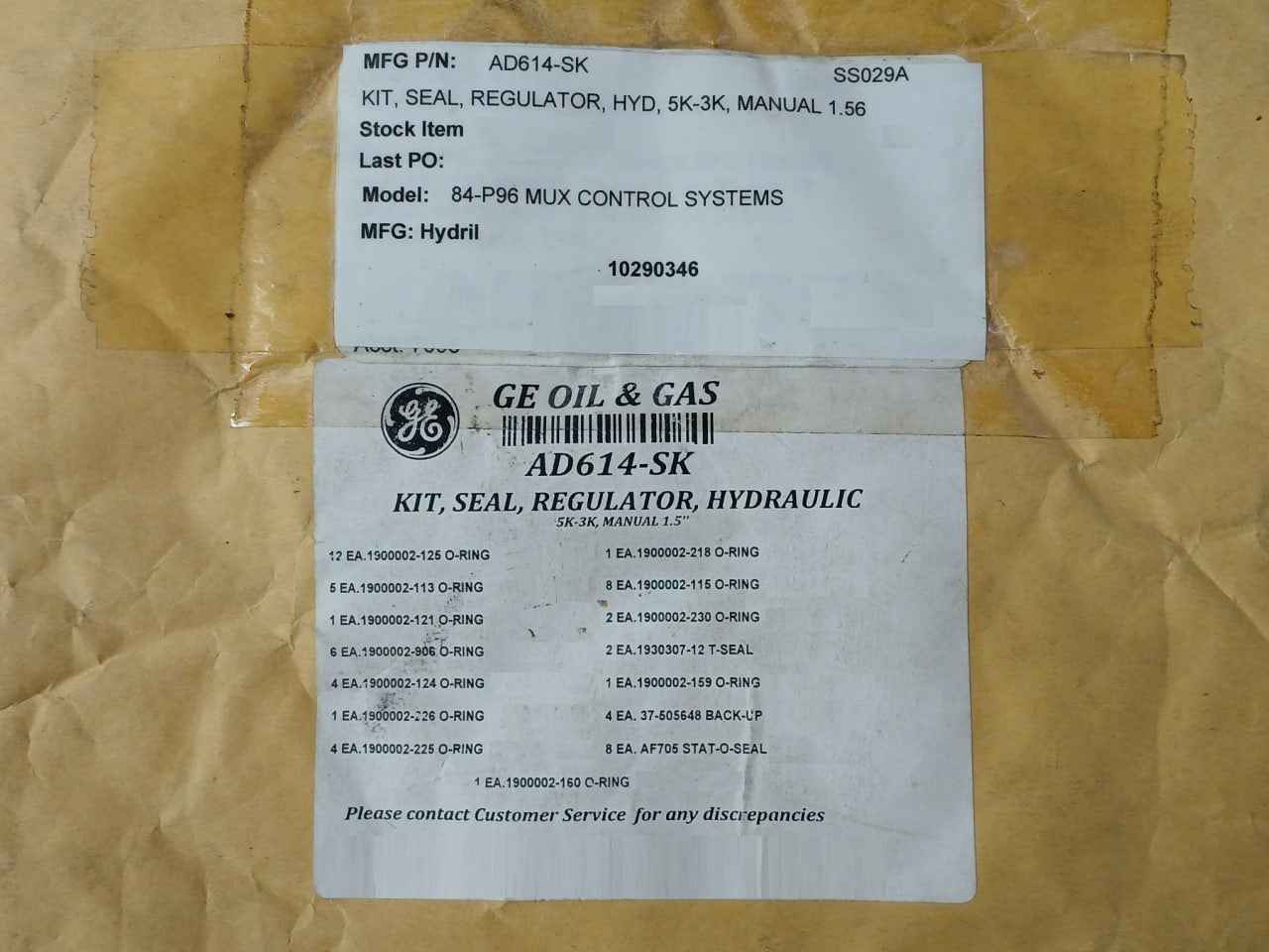 Ge Ad614-sk Hydraulic Regulator Repair Seal Kit 5K-3K 84-p96 Mux Control System