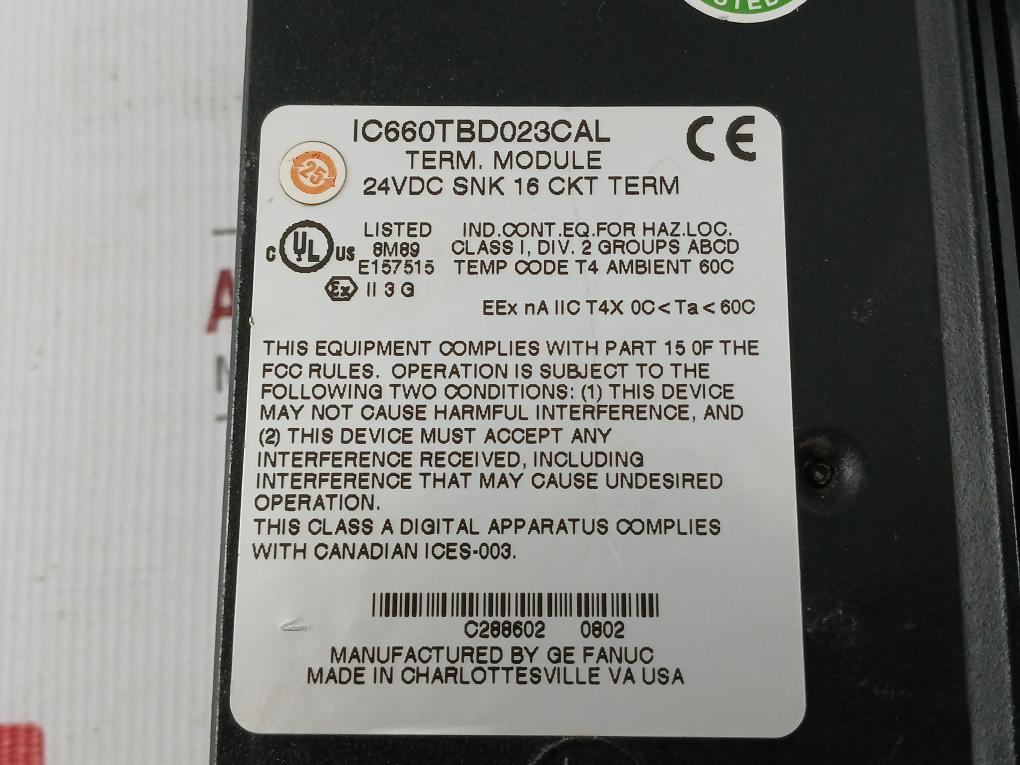 Ic660Bbd023 16-circuit Discrete Dc Source I/O Block Module Ge Fanuc 24Vdc