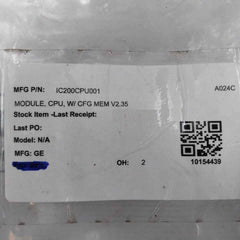Ge Fanuc Ic200Cpu001-ce Cpu Module Cpu001-ce Rs-232 Rs-485 2.63" X 5.04"