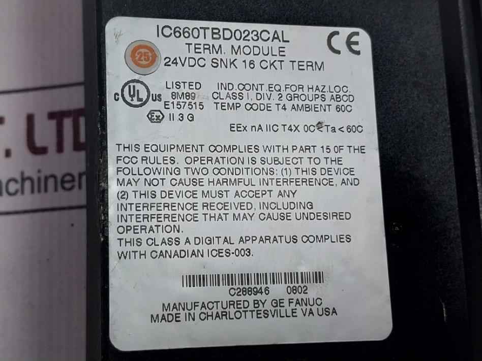 Ge Fanuc Ic660Tbd023Cal Terminal Assembly Module E157515 44A720731-g01