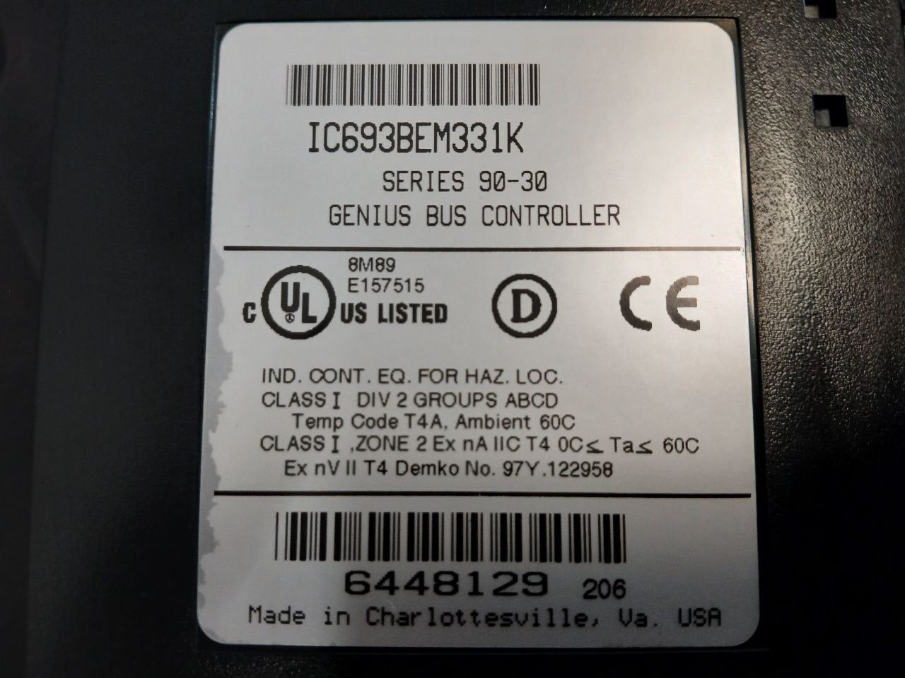 Ge Fanuc Ic693Bem331K Genius Bus Controller E157515 0C Ta 60C Series 90-30