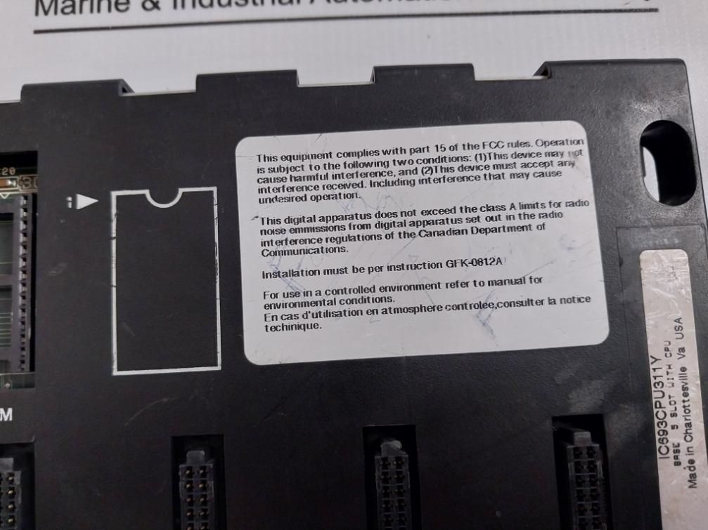 Ge Fanuc Ic693Cpu311Y Programmable Controller 5 Slot Base 395-027J