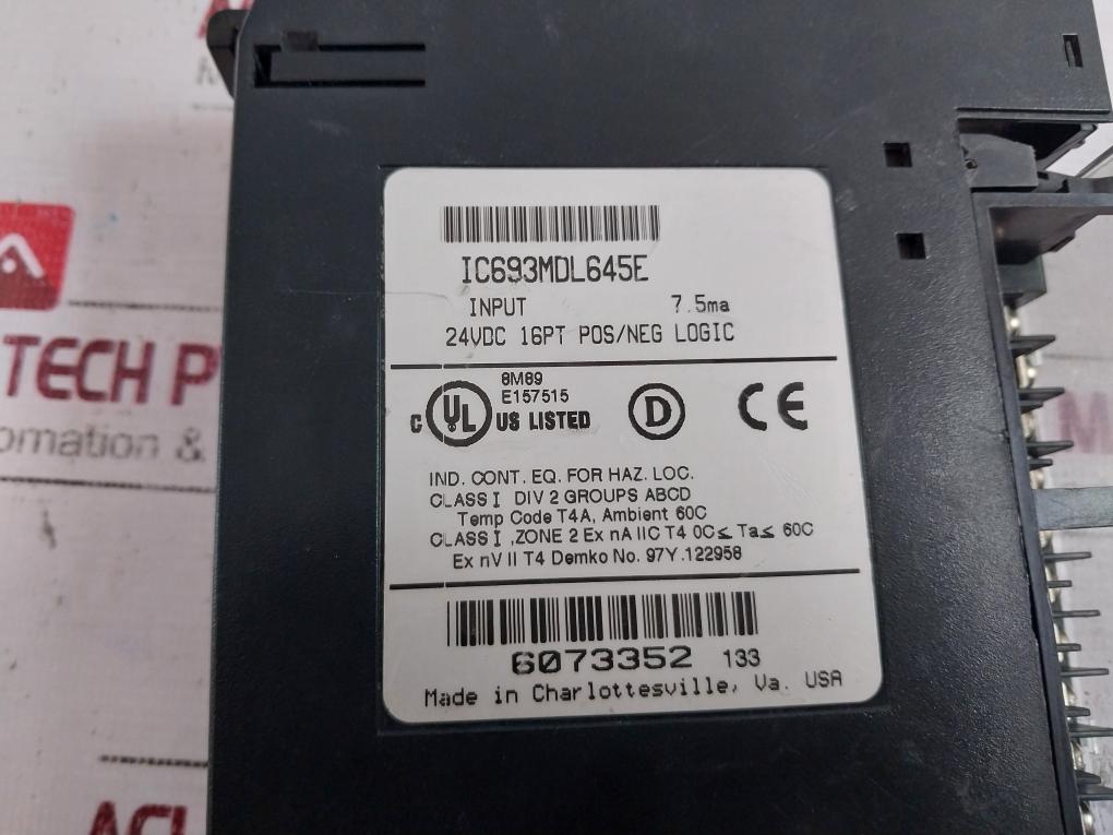 Ge Fanuc Ic693mdl645e Input Module 16 Point Pos/neg Logic 24 Vdc 7.5ma