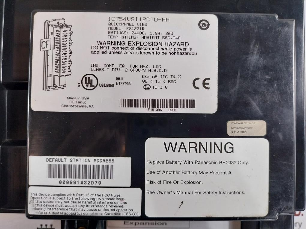 Ge Fanuc Ic754vsi12ctd-hh Operator Interface Quickpanel Es1221r