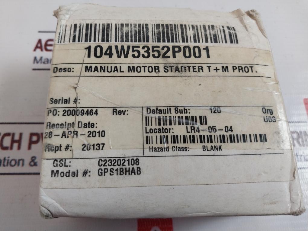 GE GPS1BHAB Manual Motor Starter 104w5352p001