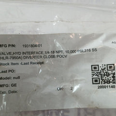 Ge Hlr 7950A Hydraulic Interface Valve 1931804-01