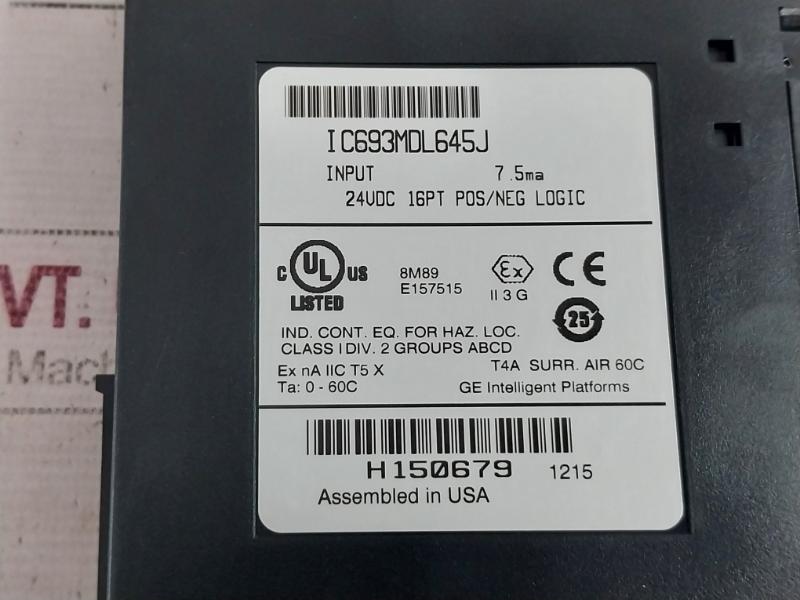Ge Ic693Mdl645J 16 Point Pos/Neg Logic Input Module 7.5Ma 24Vdc