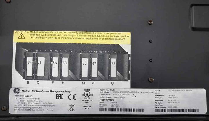 Ge Multilin T60 10Ma Transformer Protection System T60Uj3Hkhf8Nh6Dm8Lp67U67Wxx