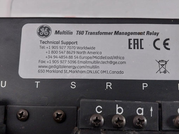 Ge Multilin T60 Transformer Protection System Part No: T60Uj3Hkhf8Nh6Dm8Lp67U67Wxx, 300V