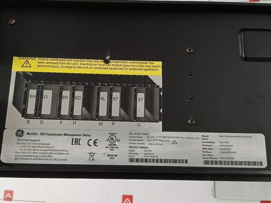 Ge Multilin T60 Transformer Protection System T60Uj3Hkhf8Nh6Dm8Lp67U67Wxx 50/60Hz