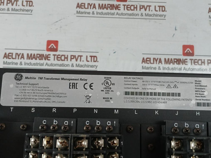 Ge Multilin T60 Transformer Protection System T60Uj3Hkhf8Nh6Dm8Lp67U67Wxx 50/60Hz