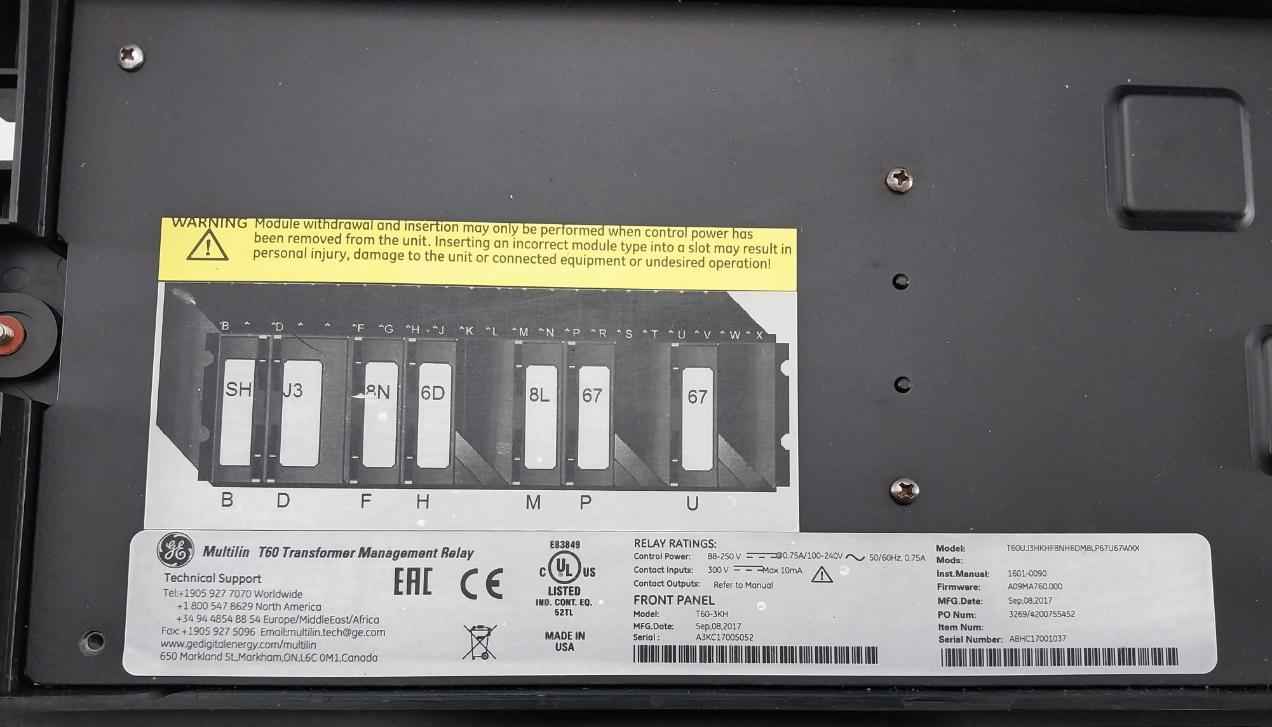 Ge Transformer Protection System 88-250V T60Uj3Hkhf8Nh6Dm8Lp67U67Wxx