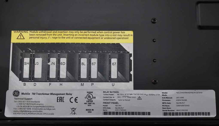 Ge Transformer Protection System T60Uj3Hkhf8Nh6Dm8Lp67U67Wxx Multilin T60 300V