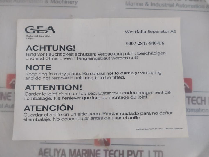 Gea 0007-2847-840-u6 Westfalia Separator