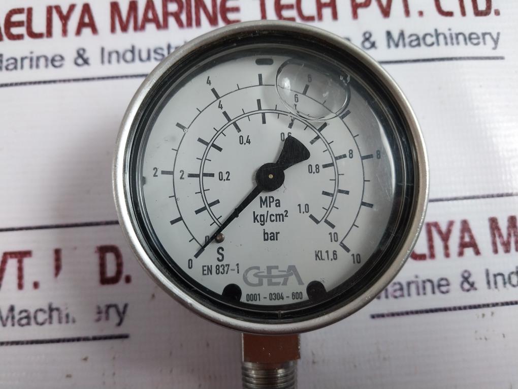 GEA EN 837-1 Pressure Gauge 0001-0304-600 0-10 Bar/0-10 kg/cm2/0-1,0 MPa