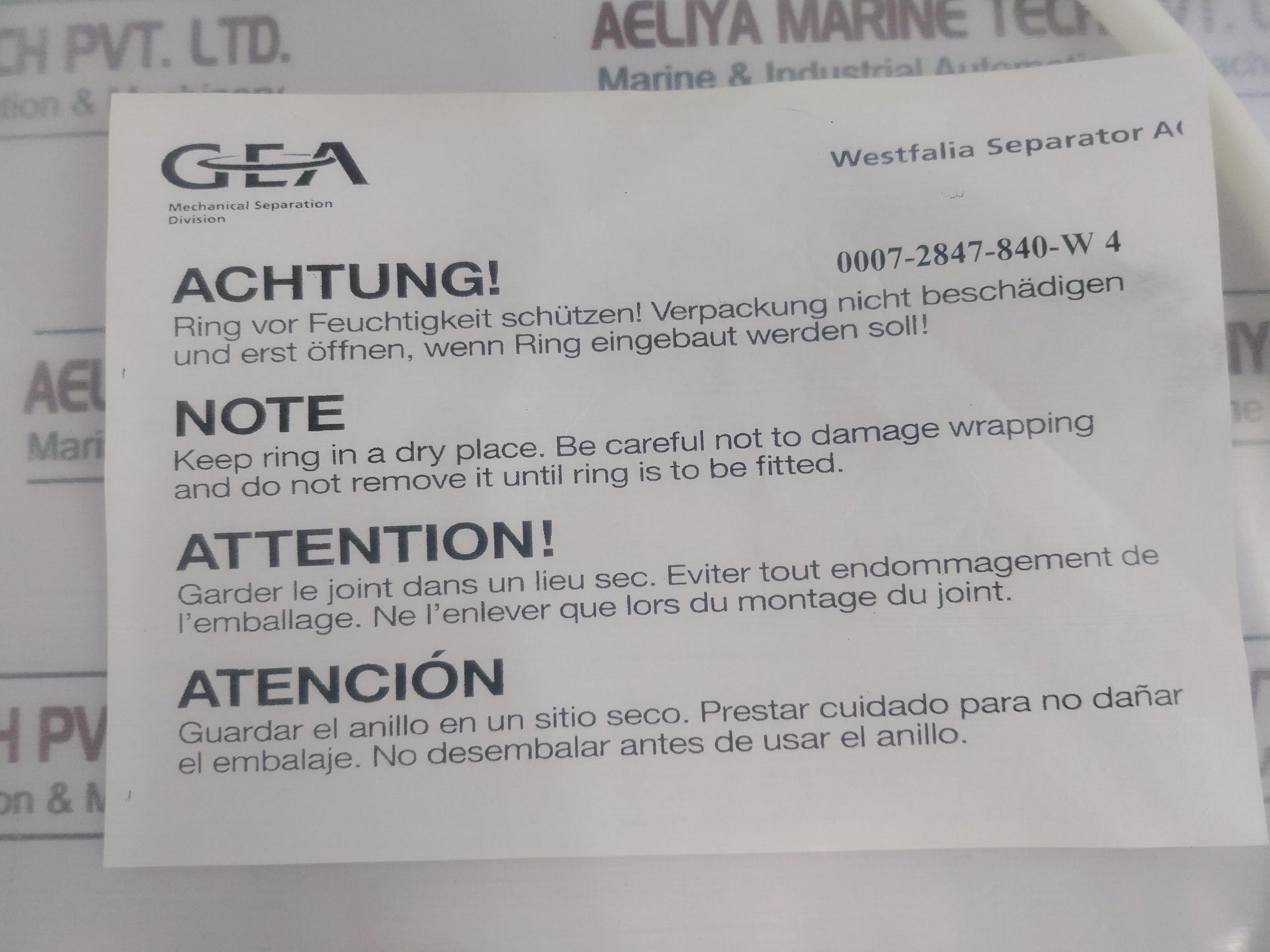 Gea Westfalia 0007-2847-840-w 4 Gasket Seal Ring