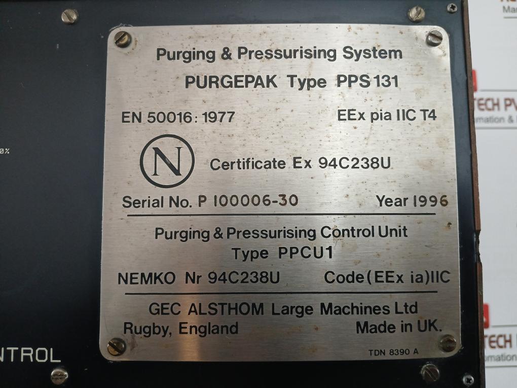 Purgepak Pps 131 Purging & Pressurising System Gec Alsthom