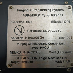 Purgepak Pps 131 Purging & Pressurising System Gec Alsthom