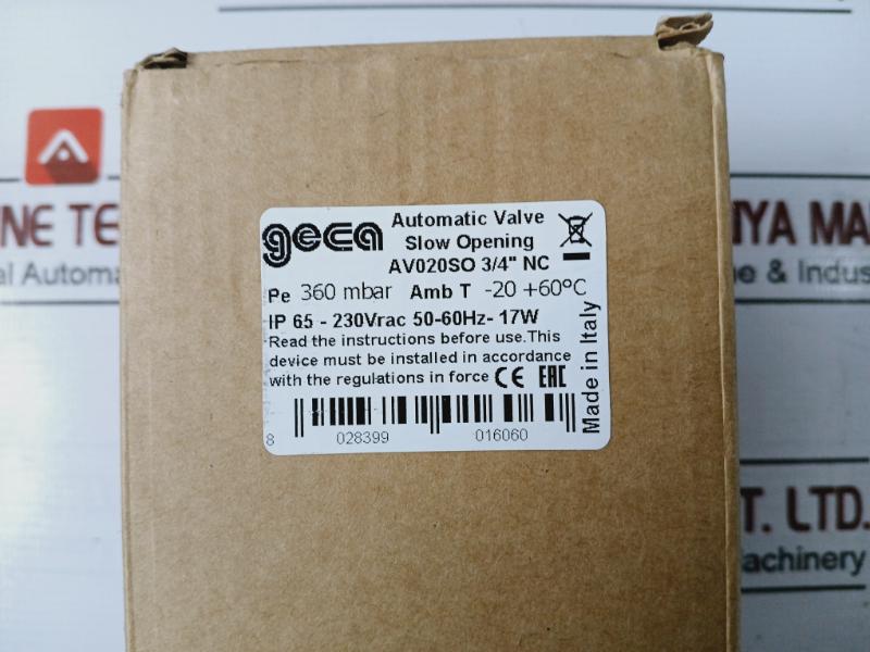 Geca Av020so 3/4" Nc Automatic Valve Ip65 230v Rac 50/60hz 17w Pe 360 Mbar