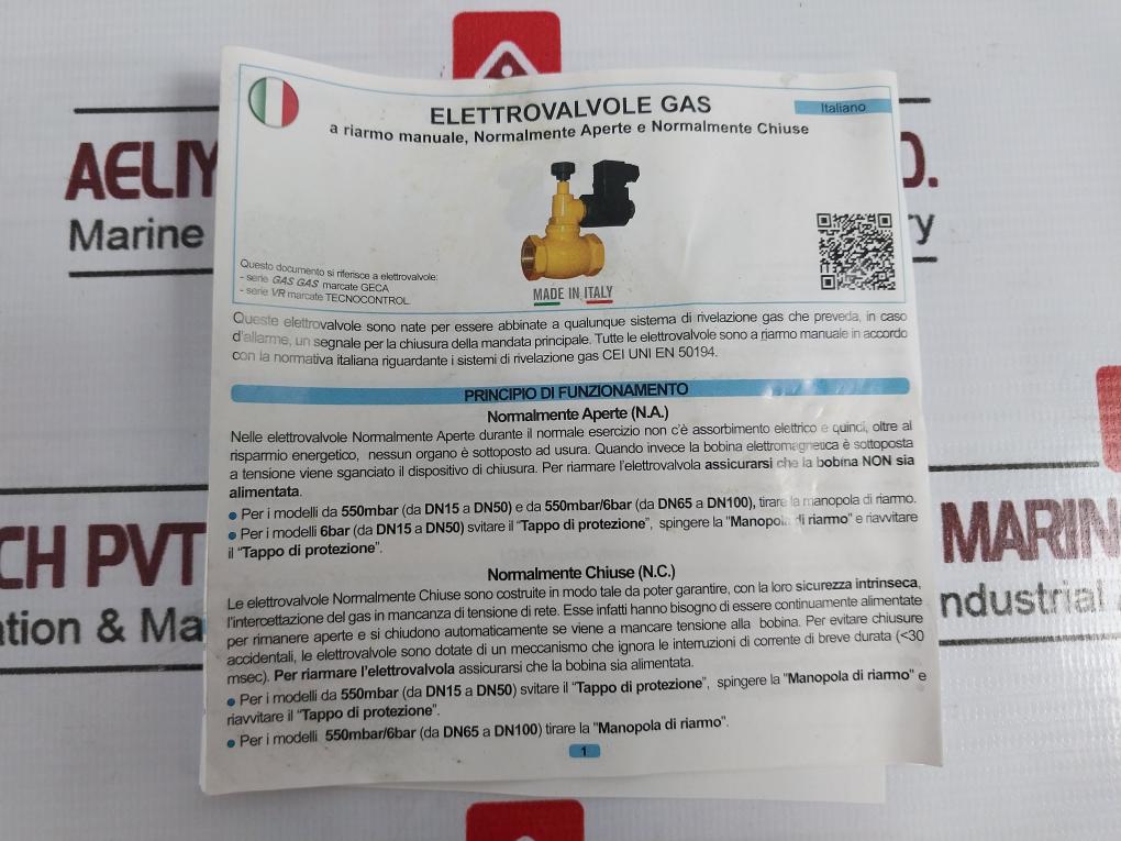 Geca Gas Mr Nc 1 Solenoid Valve Pe 550 Mbar Ip65 230Vrac 50/60Hz