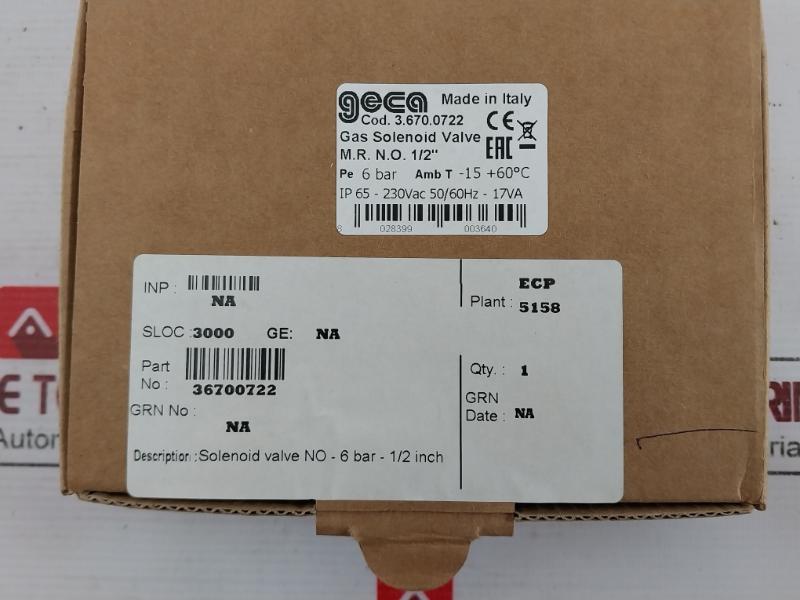 Geca Gas Mr No 1/2" Solenoid Valve 6Bar 230Vac 50/60Hz Ip65 Pe