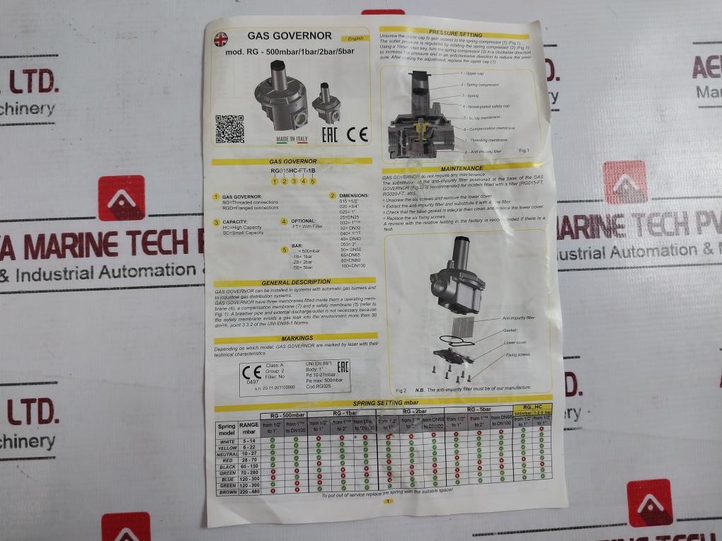 Geca Rg050-ft-2B Gas Governor 28-70 Mbar / 2 Bar Max 2 Inch