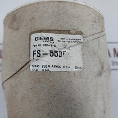 Gems Sensors 020-3497 Paddle Flow Switch For Cooling Water 250Vac/Dc 0.5A 20Va