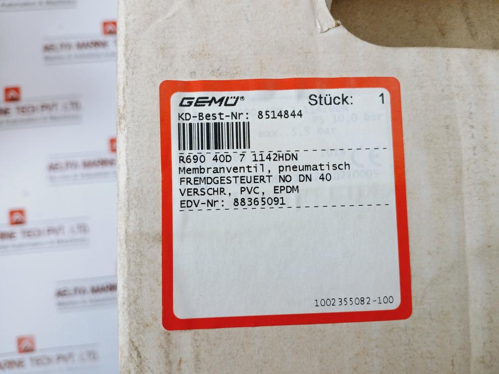 Gemu R690 40d 7 1142hdn Pneumatically Operated Diaphragm Valve 10,0 Bar