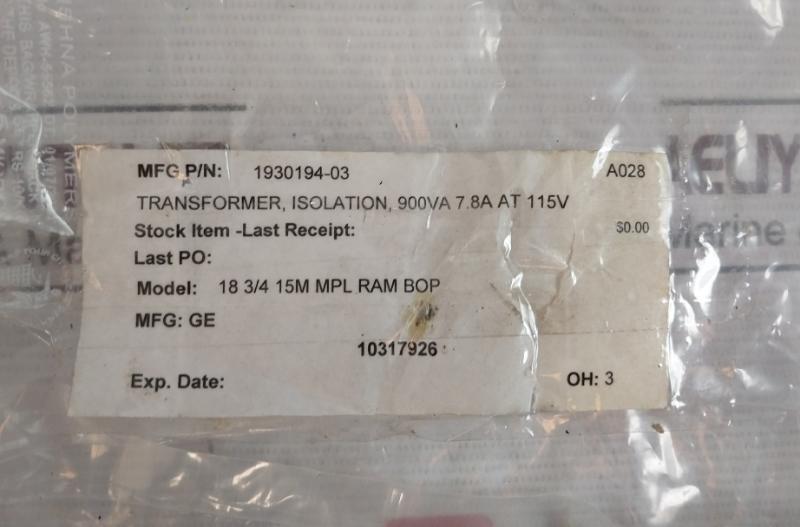 General Electric 1930194-03 Signal Transformer Mpi-900-230 900Va 115V 3.9A
