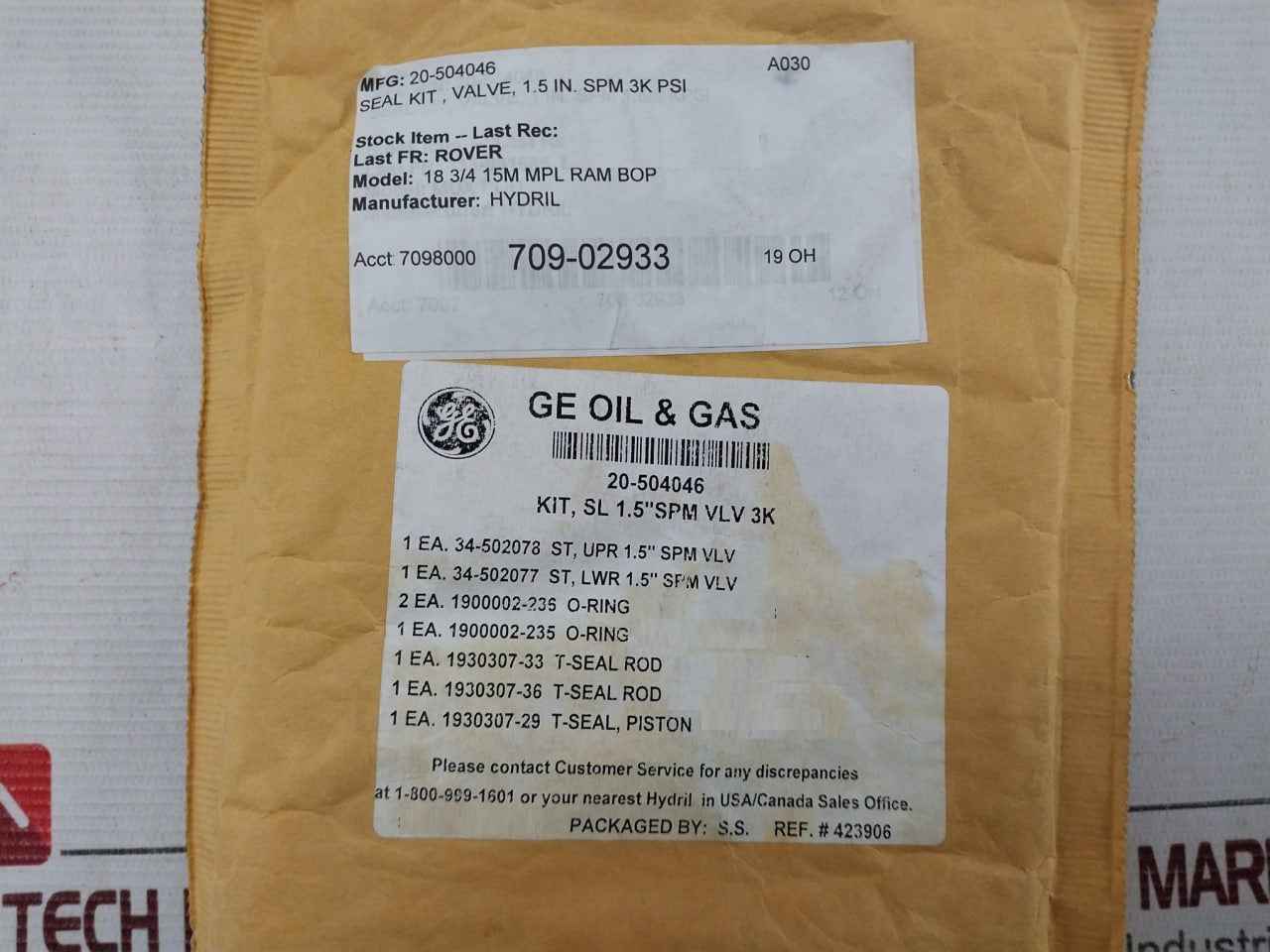 General Electric 20-504046 Spm Valve Seal Kit A030 Nd6Lgx3102 Rev.A4