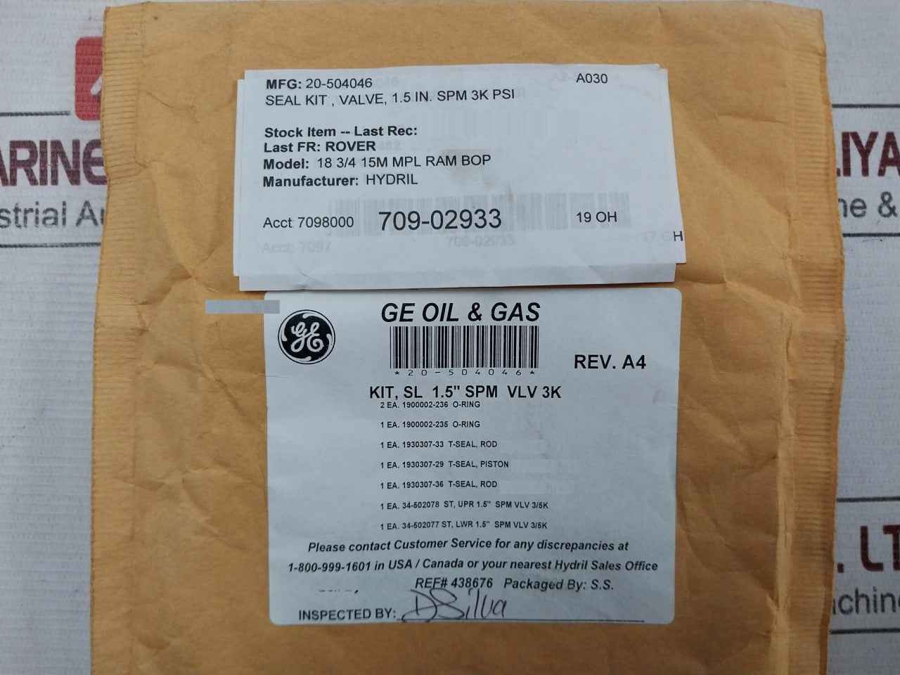 General Electric 20-504046 Spm Valve Seal Kit A030 Nd6Lgx3102 Rev.A4