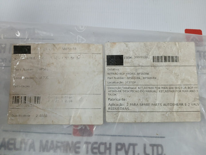 General Electric Ad614-sk Seal Kit For Hydraulic Regulator 5K-3K, Af560-rk Rev:F