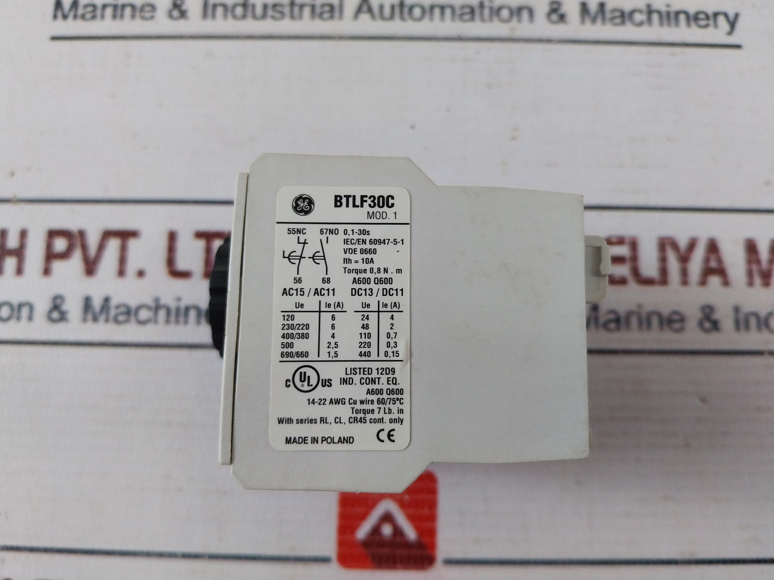 General Electric Btlf30C Btlf Pneumatic Timer Block Iec/En 60947-5-1 0.1-30S