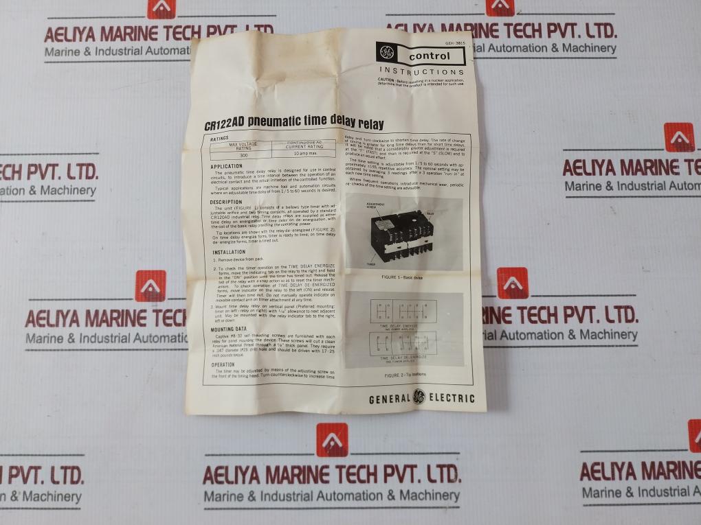 General Electric Cr122Ad02848Aa Pneumatic Time Delay Relay 24V Dc