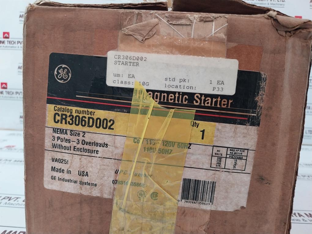General Electric Cr306D002 Magnetic Starter 45Amp Ser A