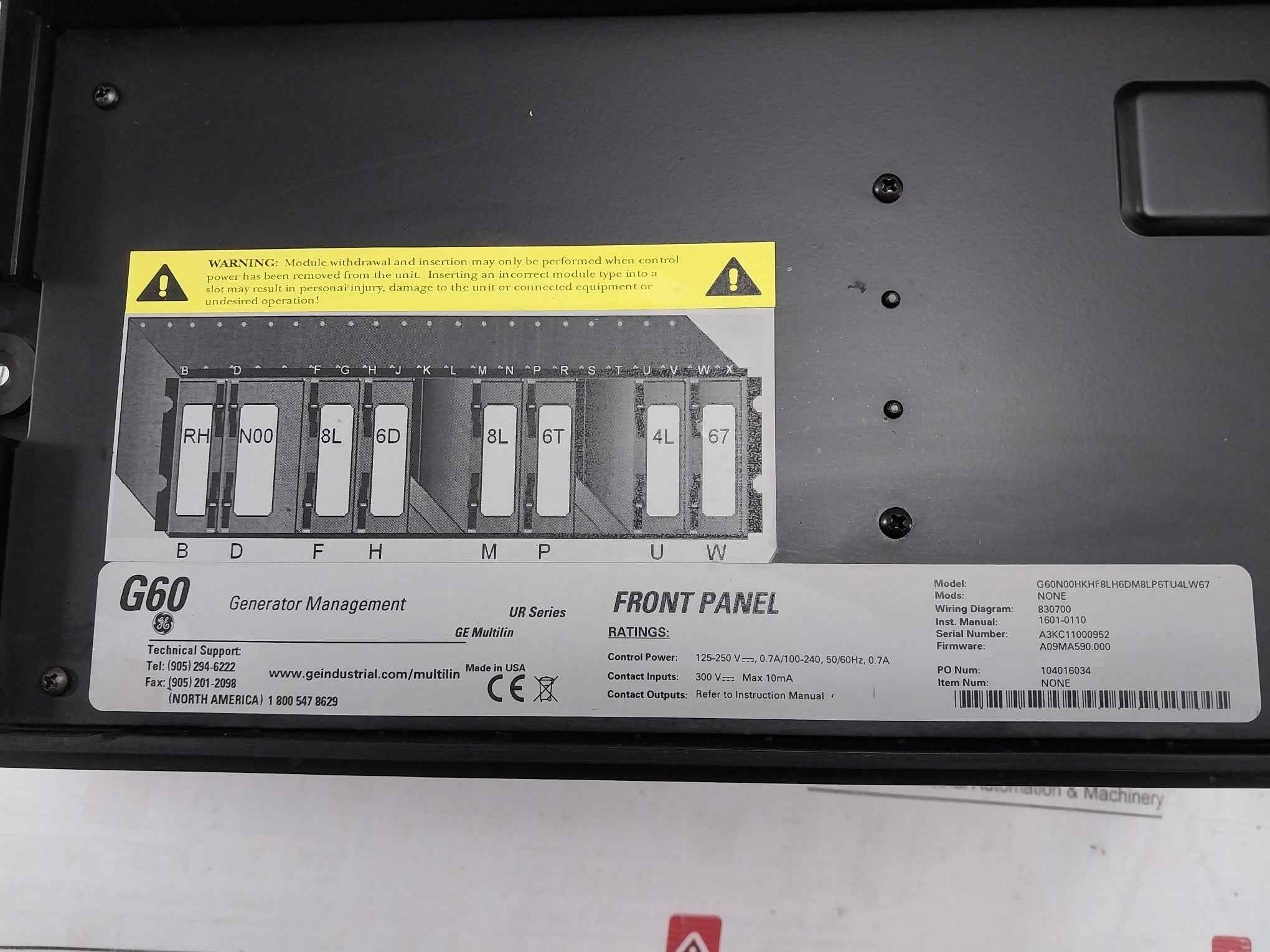 General Electric G60N00Hkhf8Lh6Dm8Lp6Tu4Lw67 Multilin G60 Ur Series Front Panel