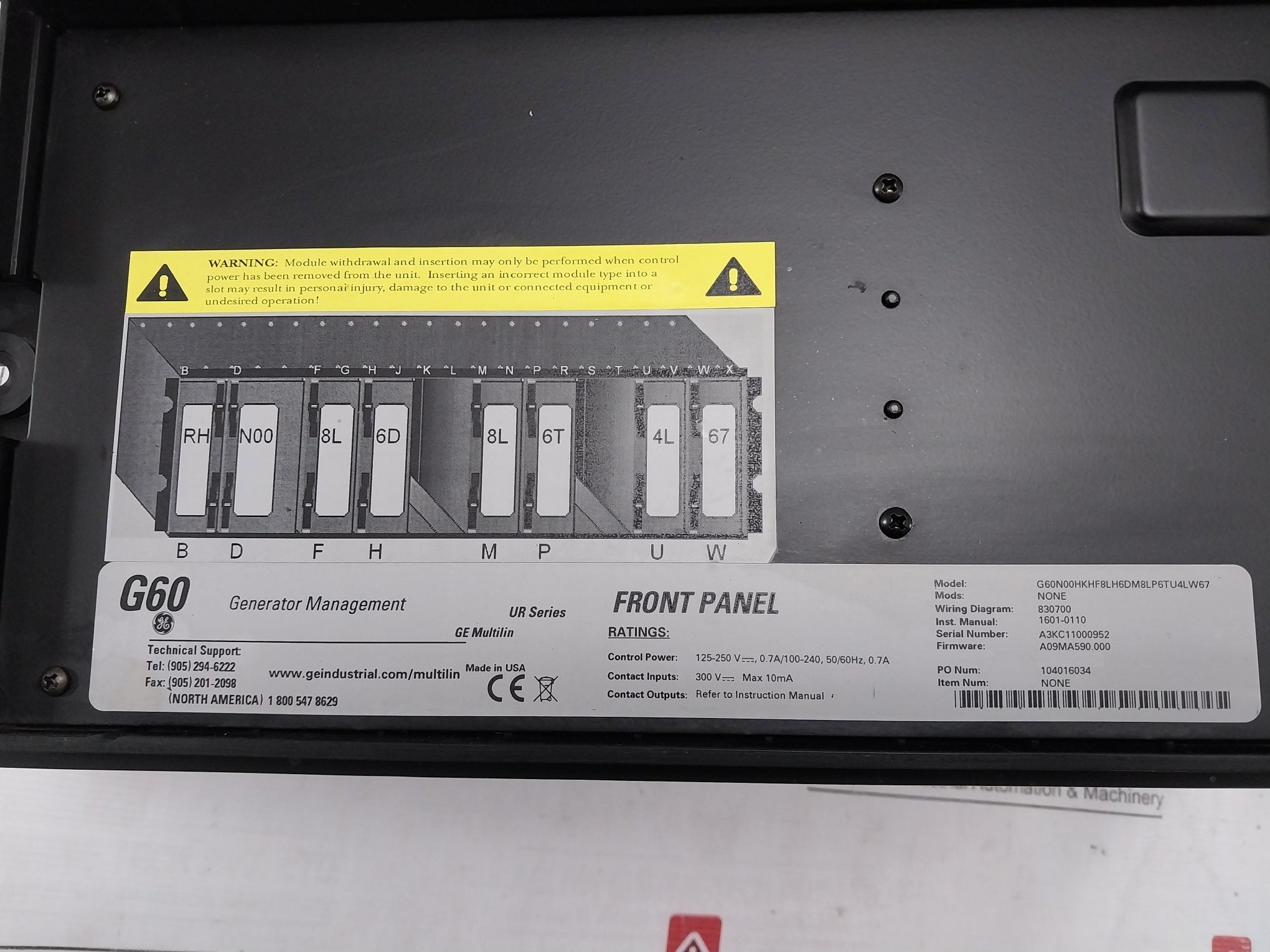 General Electric G60N00Hkhf8Lh6Dm8Lp6Tu4Lw67 Multilin G60 Ur Series Front Panel