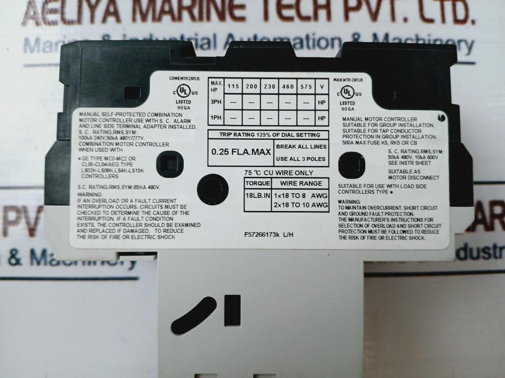 General Electric Gps1Bhab 3 Pole Manual Motor Starter 50/60Hz