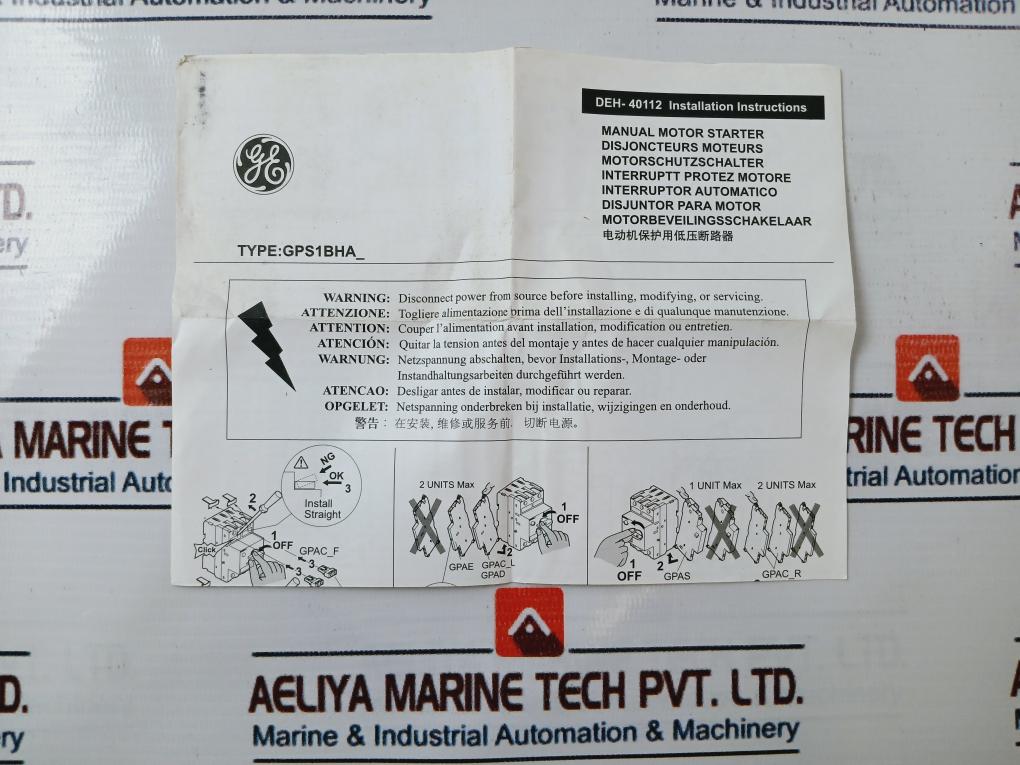 General Electric Gps1Bhab 3 Pole Manual Motor Starter 50/60Hz