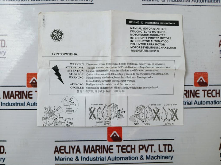 General Electric Gps1Bhab 3 Pole Manual Motor Starter 50/60Hz