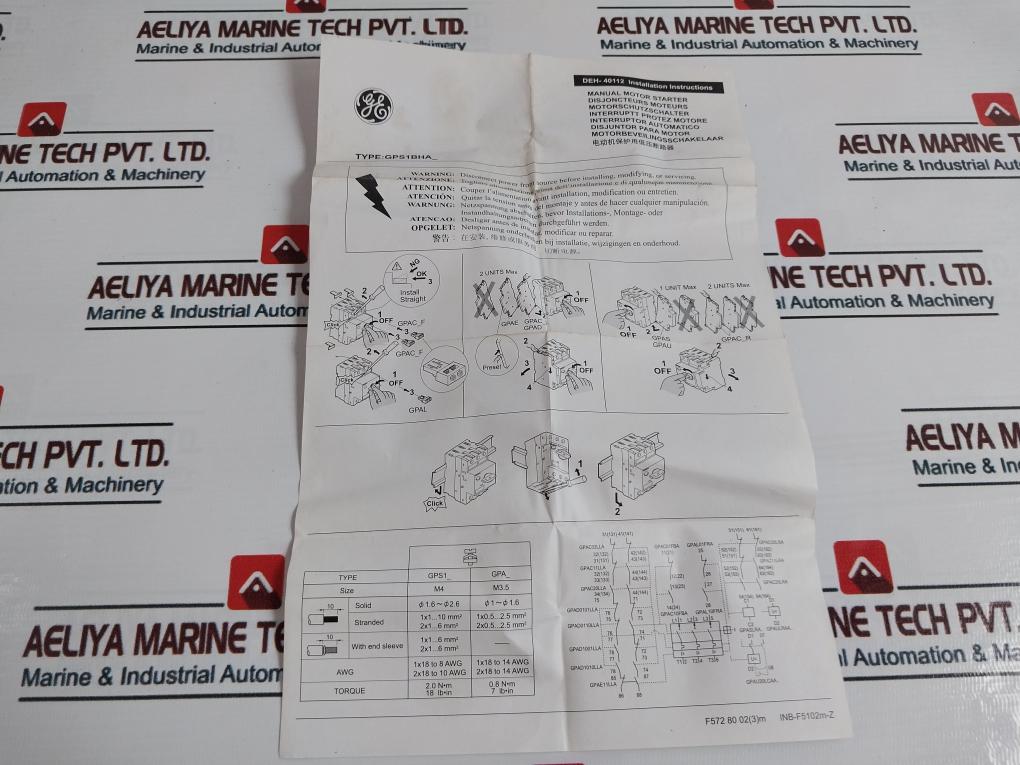 GENERAL ELECTRIC GPS1BHAB Manual Motor Starter