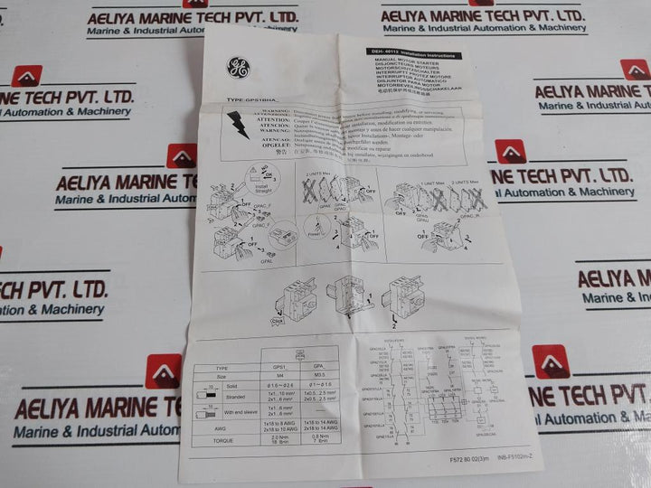 GENERAL ELECTRIC GPS1BHAB Manual Motor Starter