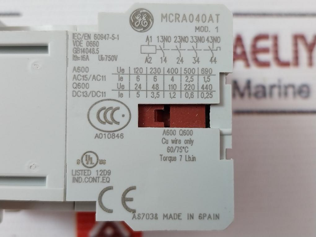 General Electric Mcra040At Auxiliary Control Relay